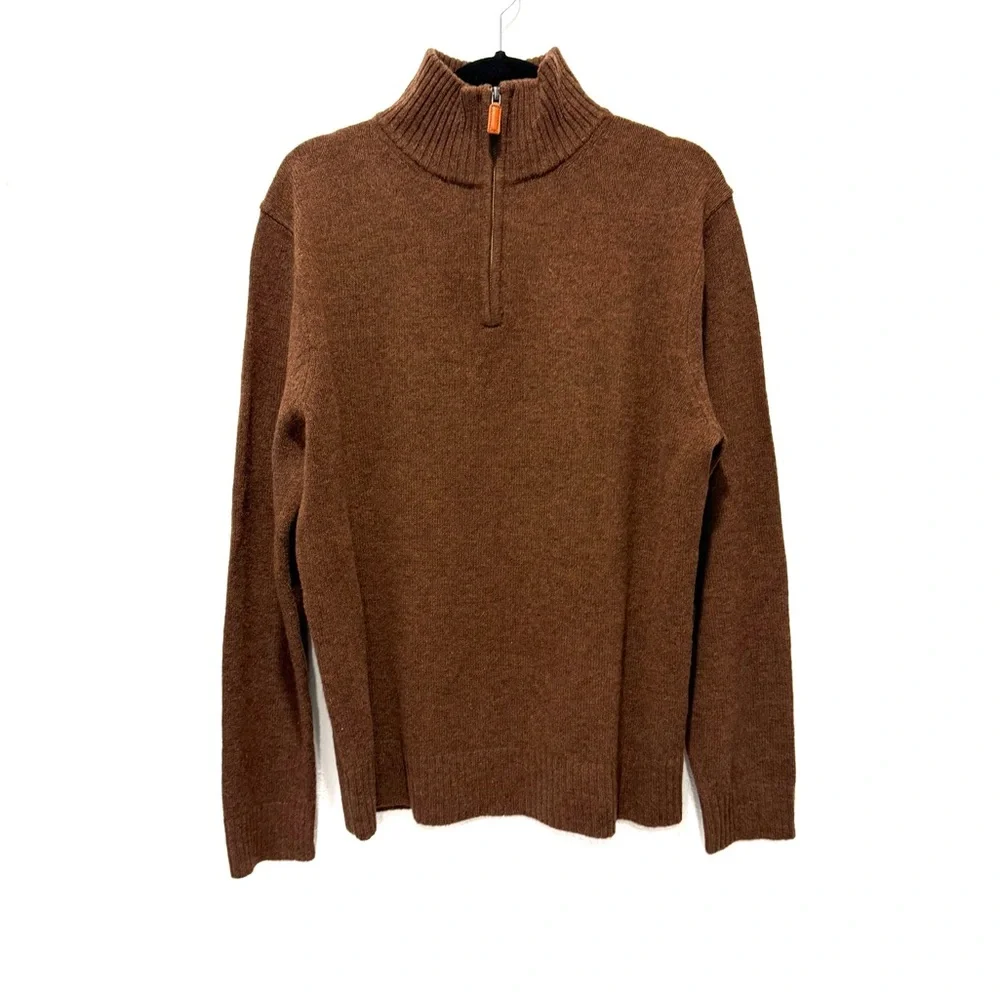 J. Crew Men's brown lambswool half-zip‎ pullover sweater L